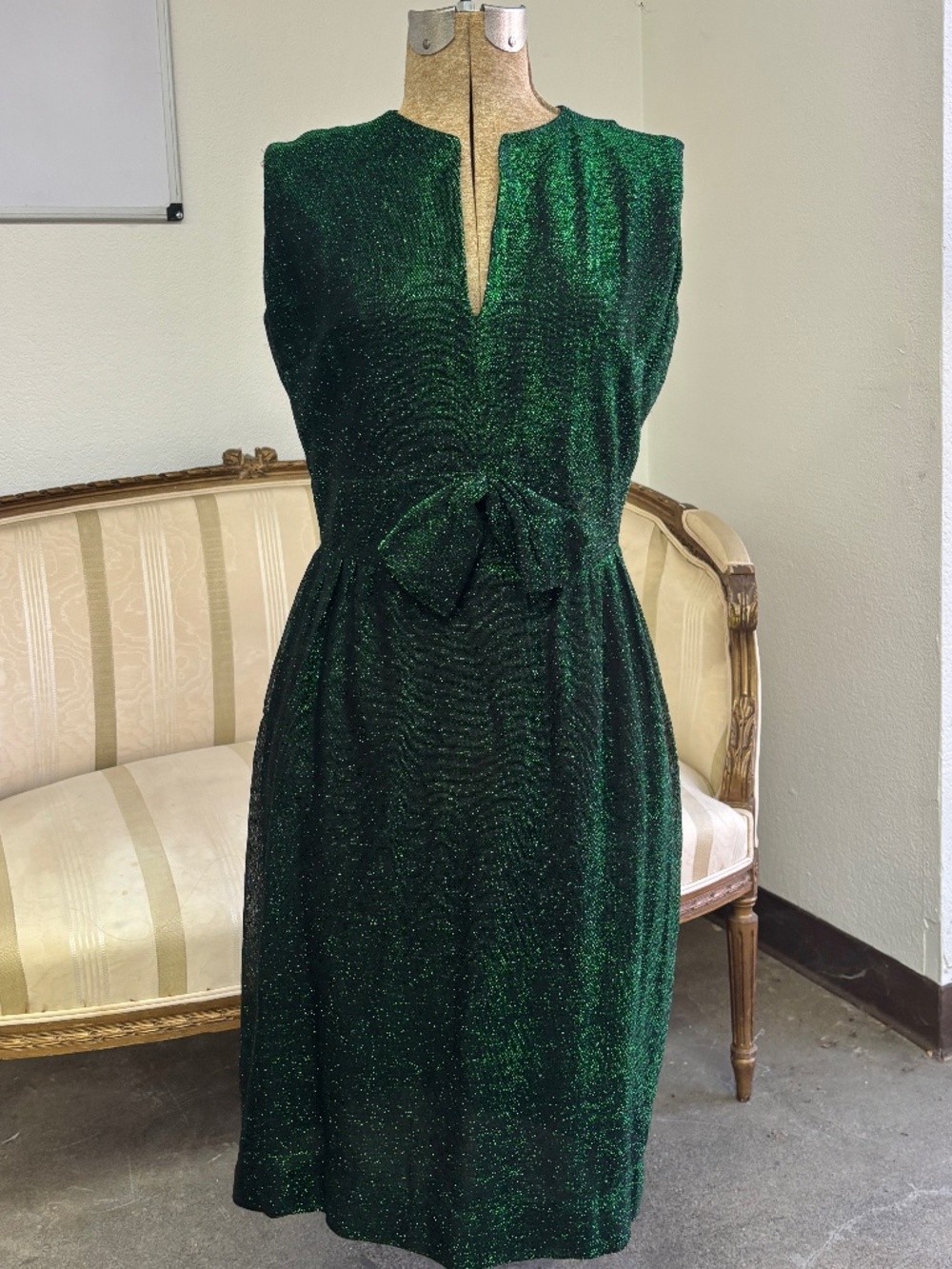 60s Vintage Green Lame Wiggle Dress